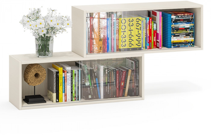 Две полки книжных С-МД-КН01, цвет дуб, ШхГхВ размер каждой полки в отдельности: 83х25х30 см., стеклянные дверцы