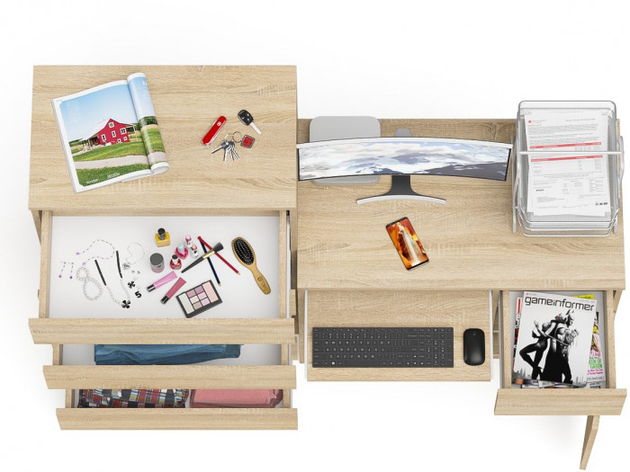 Мори Стол компьютерный МС-1 правый + Комод МК700.5, цвет дуб сонома, ШхГхВ 160,4х50х114 см., выдвижной ящик справа, НЕ универсальная сборка