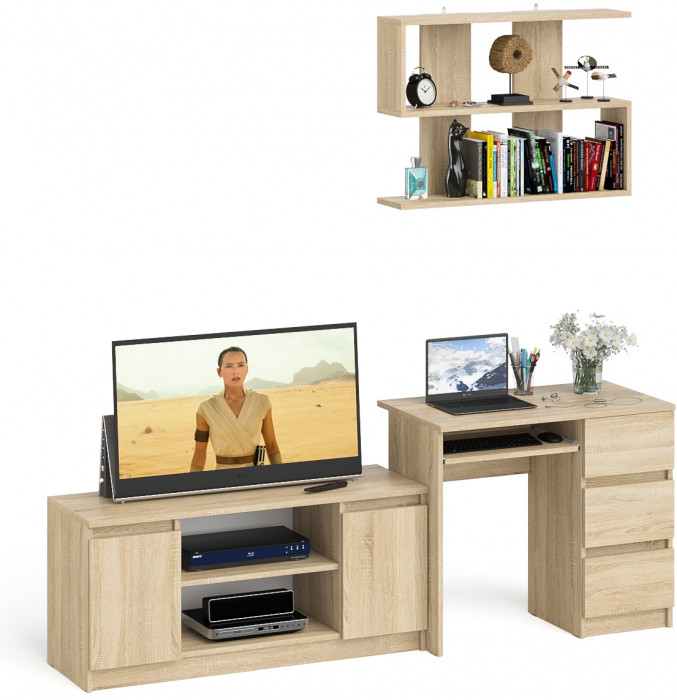 Мори Стол компьютерный МС-6 правый + Тумба МТВ1200.1 + Полка 900, цвет дуб сонома, ШхГхВ 210,4х50х209,6 см., НЕ универсальная сборка