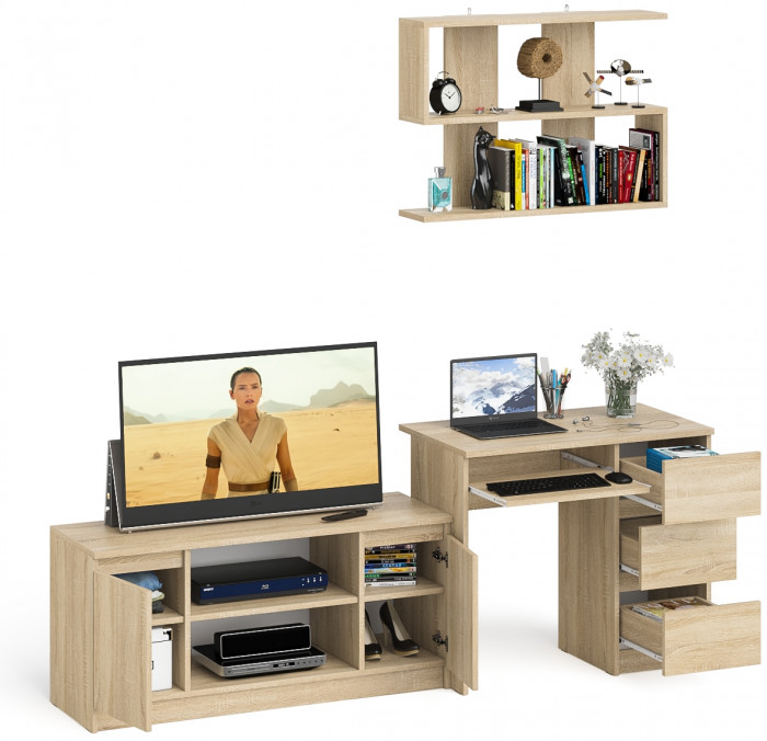 Мори Стол компьютерный МС-6 правый + Тумба МТВ1200.1 + Полка 900, цвет дуб сонома, ШхГхВ 210,4х50х209,6 см., НЕ универсальная сборка