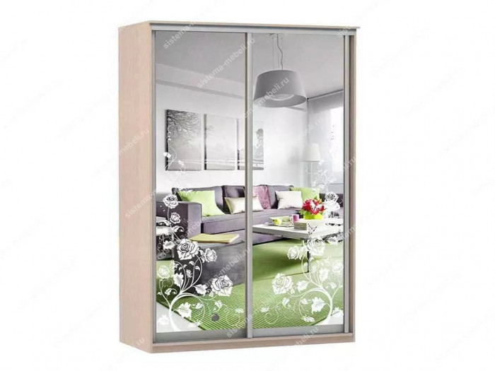 Шкаф купе Модерн 1490х450 2-х дверный 2-х секционный зеркальный с пескоструем №3 ясень