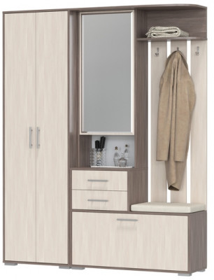 Прихожая 2-3430+2-3431бод.тем/св Домино - Комплект для прихожей, цвет бодега тёмный/бодега светлый, ШхГхВ 160х36х202 см., универсальная сборка