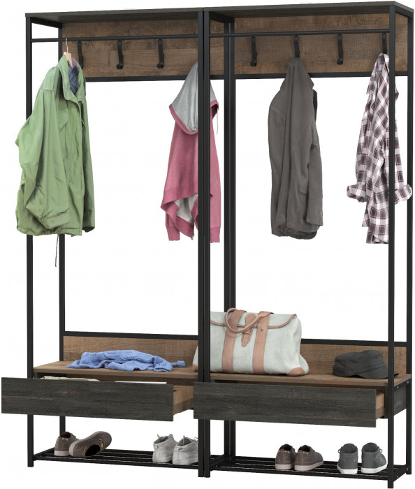 Трувор 15.120 Прихожая + 15.120 Прихожая, цвет дуб гранж песочный/интра, ШхГхВ 160х36,6х194,2 см.