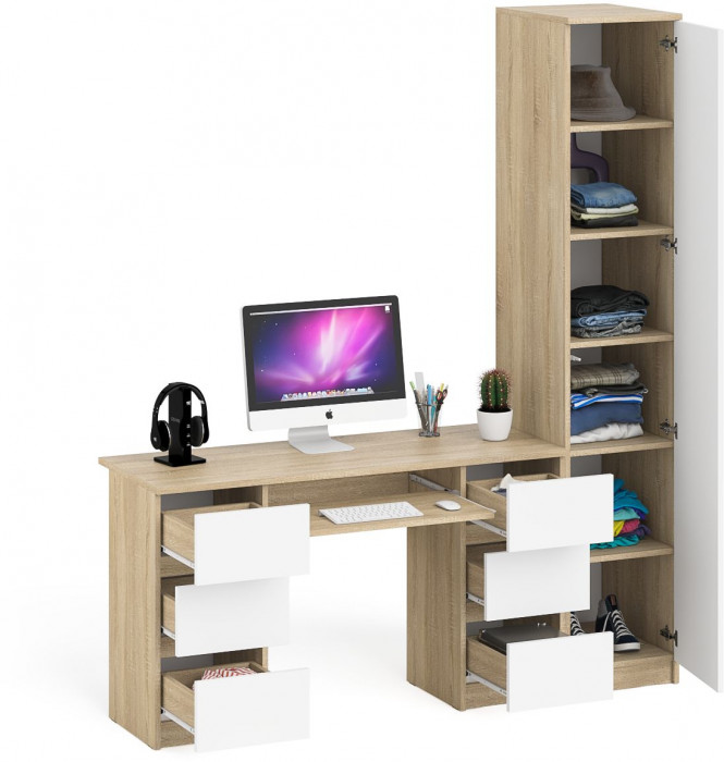 Мори компьютерный стол МС-2 + Пенал МШ400.1, дуб сонома/белый
