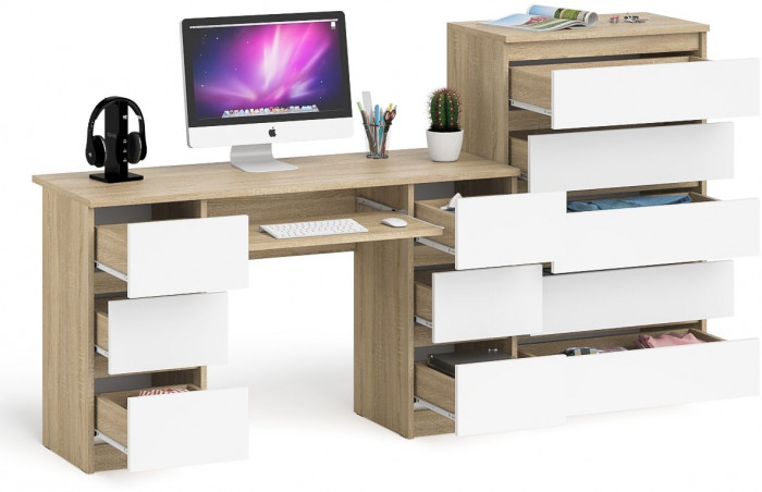 Мори Стол компьютерный МС-2 + Комод МК700.5, цвет дуб сонома/белый, ШхГхВ 205,8х50х114 см., универсальная сборка