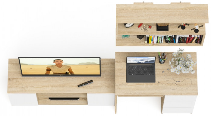 Мори Стол компьютерный МС-6 правый + Тумба МТВ1200.1 + Полка 900, цвет дуб сонома/белый, ШхГхВ 210,4х50х209,6 см., НЕ универсальная сборка