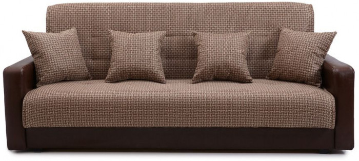 Раскладной диван-кровать, прямой, книжка, цвет бежево-коричневый, кожа/рогожка, Лондон 140х190