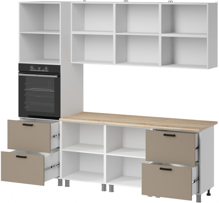 МК Аленушка 2,4м Орешник Матовый Вижен,скоба черный,сонома (без столешницы)