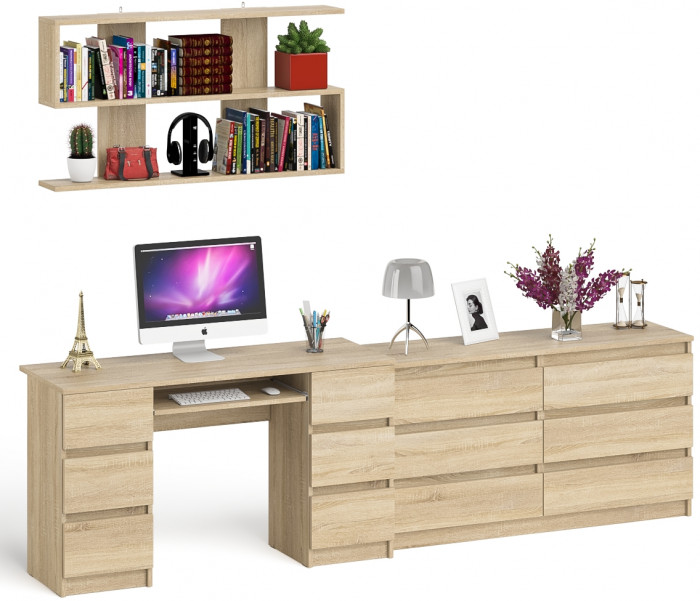 Мори компьютерный стол МС-2 + Комод МК1380.6 + Полка 1200, дуб сонома