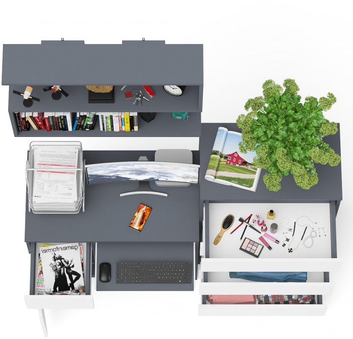 Мори Стол компьютерный МС-1 левый + Комод МК700.5 + Полка 900, цвет графит/белый, ШхГхВ 160,4х50х209,6 см., НЕ универсальная сборка