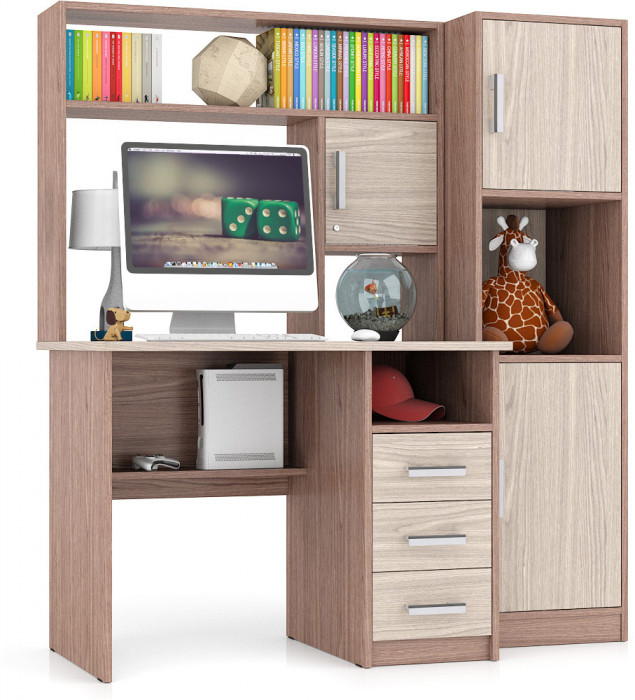 Стол компьютерный С-МД-СК9+Пенал С-МД-СК9П, цвет ясень шимо светлый/ясень шимо тёмный, ШхГхВ 145х70х160 см., НЕ универсальная сборка