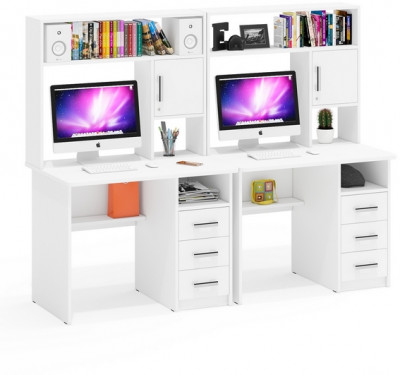 Стол компьютерный С-МД-СК9+Стол компьютерный С-МД-СК9, цвет белый шагрень, ШхГхВ 204х70х160 см., НЕ универсальная сборка