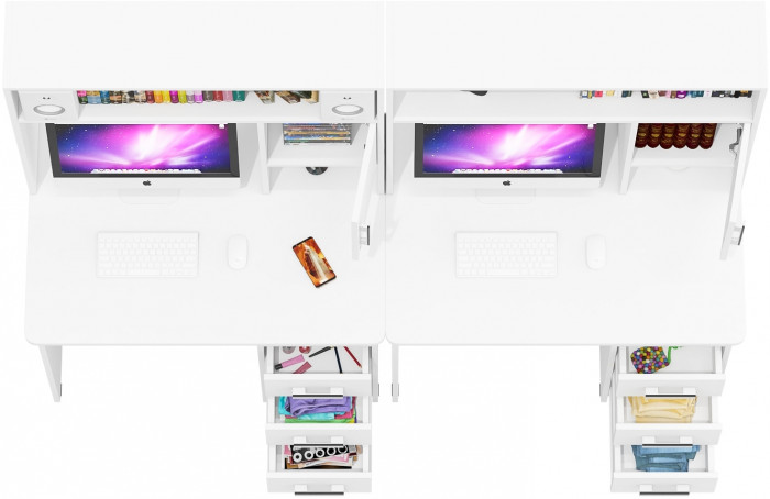 Стол компьютерный С-МД-СК9+Стол компьютерный С-МД-СК9, цвет белый шагрень, ШхГхВ 204х70х160 см., НЕ универсальная сборка