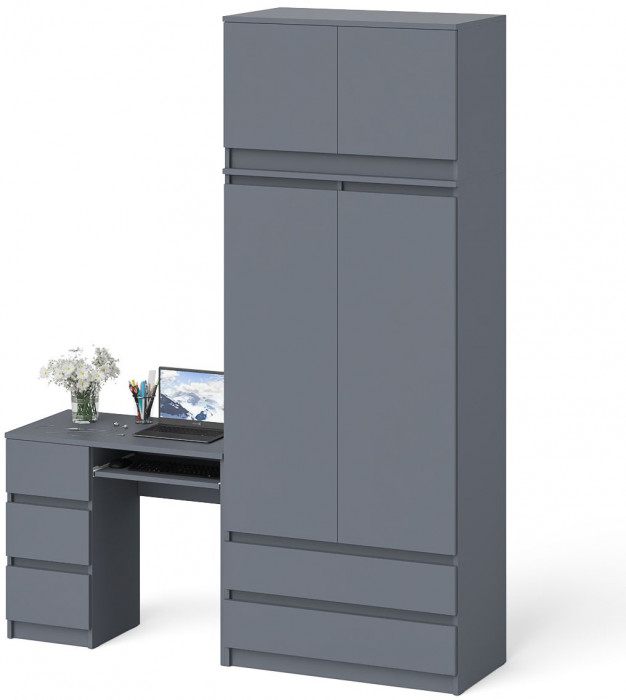 Мори Стол компьютерный МС-6 левый + Шкаф МШ900.1 + Антресоль МА900.1, цвет графит, ШхГхВ 180,4х50,4х234,2 см., выдвижные ящики слева, НЕ универс. сб.