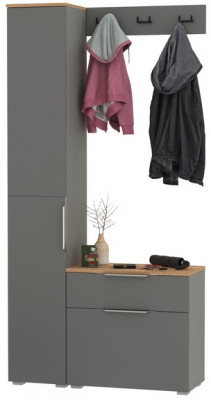 Октава Прихожая 15, цвет серый графит/дуб крафт золотой/фасады МДФ серый графит, ШхГхВ 97,1х35,4х197,6 см., универсальная сборка