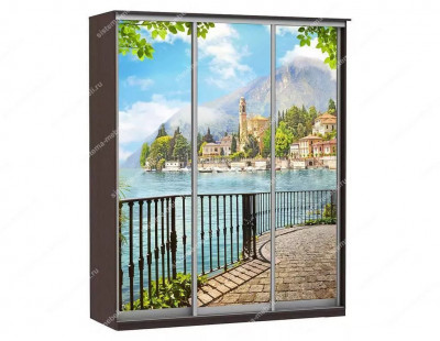 Шкаф купе Модерн 1776х600 3-х дверный 2-х секционный фотопечать №4 венге