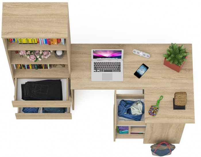 Мори Стол компьютерный МС-16 правый + Стеллаж МСТ600.3, цвет дуб сонома, ШхГхВ 184,8х84,9х179,6 см., выдвижные ящики справа, НЕ универсальная сборка