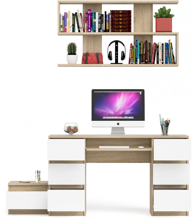Мори Стол компьютерный МС-2 + Тумба ТМП400.1 + Полка 1200, цвет дуб сонома/белый, ШхГхВ 175,8х50х209,6 см., универсальная сборка