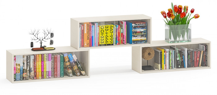 Три полки книжных С-МД-КН01, цвет дуб, ШхГхВ размер каждой полки в отдельности: 83х25х30 см., стеклянные дверцы