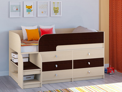 Кровать чердак Астра 9 V3 Дуб молочный/Венге