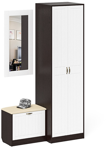 Прихожая П-6 Компоновка № 11, цвет венге/фасады МДФ белое дерево фрезеровка прованс, ШхГхВ 120х50х210 см., универсальная сборка