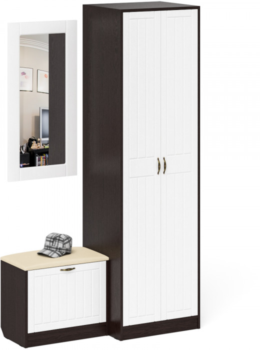 Прихожая П-6 Компоновка № 11, цвет венге/фасады МДФ белое дерево фрезеровка прованс, ШхГхВ 120х50х210 см., универсальная сборка