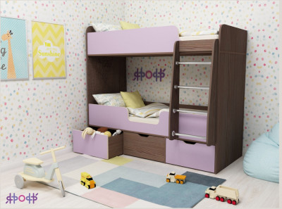 Кровать двухъярусная Малыш Двойняшка (Ирис/Ясень Анкор Темный)