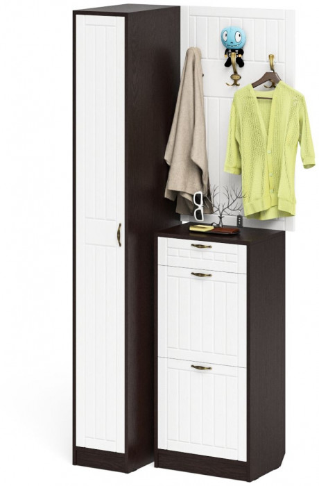 Прихожая П-6 Компоновка № 44, цвет венге/фасады МДФ белое дерево фрезеровка прованс, ШхГхВ 90х50х210 см., универсальная сборка