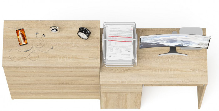 Мори Стол компьютерный МС-1 левый + Комод МК800.4, цвет дуб сонома, ШхГхВ 170,4х50х94 см., выдвижной ящик слева, НЕ универсальная сборка