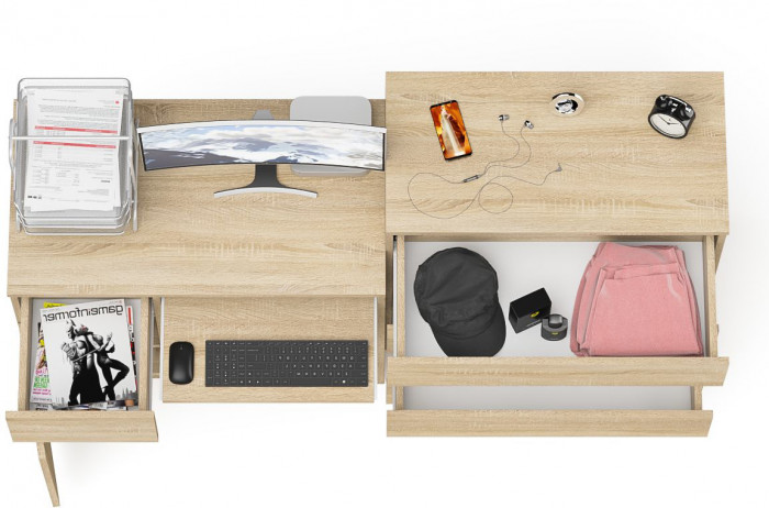 Мори Стол компьютерный МС-1 левый + Комод МК800.4, цвет дуб сонома, ШхГхВ 170,4х50х94 см., выдвижной ящик слева, НЕ универсальная сборка