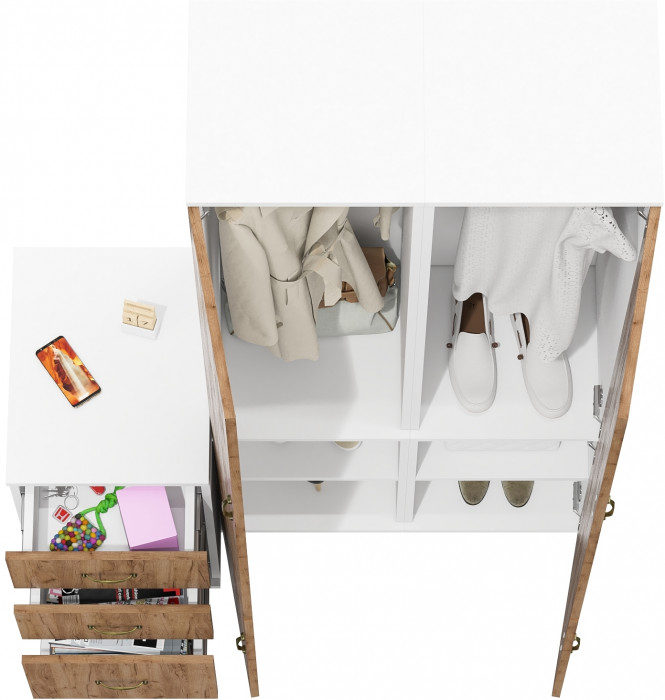 Лидер-8 Пенал МД 21Б + Пенал МД 21Б + Тумба МД 3.16, цвет белый шагрень/крафт золото, ШхГхВ 120х50х190 см., универсальная сборка