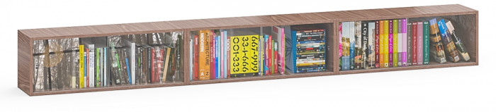 Три полки книжных С-МД-КН01, цвет ясень шимо тёмный, ШхГхВ размер каждой полки в отдельности: 83х25х30 см., стеклянные дверцы