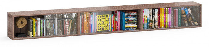 Три полки книжных С-МД-КН01, цвет ясень шимо тёмный, ШхГхВ размер каждой полки в отдельности: 83х25х30 см., стеклянные дверцы