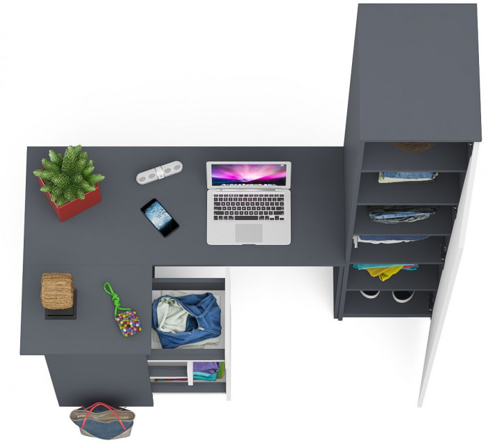 Мори Стол компьютерный МС-16 левый + Пенал МШ400.1, цвет графит/белый, ШхГхВ 164,8х84,9х209,6 см., выдвижные ящики слева, НЕ универсальная сборка