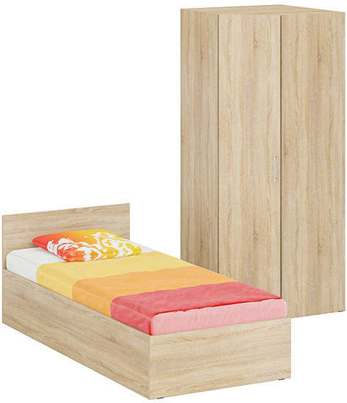 Кровать 0900 + Шкаф угловой Стандарт, цвет дуб сонома, ШхГхВ 93,5х203,5х70 + 81,2х81,2х200см., сп.м. 900х2000 мм., без матраса, основание есть