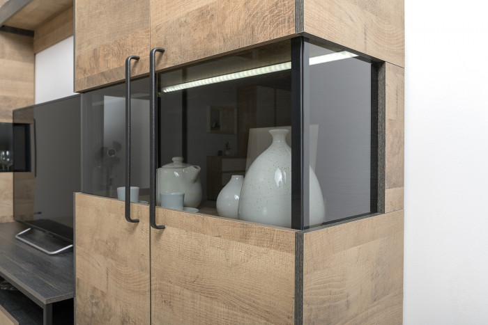 Трувор Гостиная 002, цвет дуб гранж песочный/интра, ШхГхВ 171,6х37х195 см., есть светодиодная подсветка