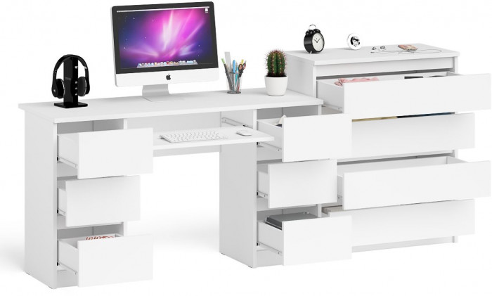 Мори Стол компьютерный МС-2 + Комод МК800.4, цвет белый, ШхГхВ 215,8х50х94 см., универсальная сборка