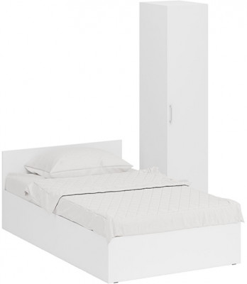 Кровать 1200 + Пенал Стандарт, цвет белый, ШхГхВ 123,5х203,5х70 + 45х52х200 см., сп.м. 1200х2000 мм., без матраса, основание есть