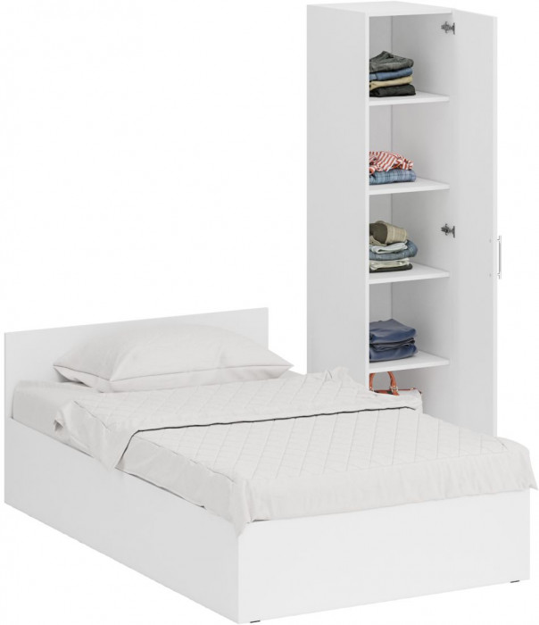 Кровать 1200 + Пенал Стандарт, цвет белый, ШхГхВ 123,5х203,5х70 + 45х52х200 см., сп.м. 1200х2000 мм., без матраса, основание есть