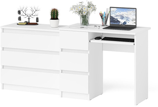 Мори компьютерный стол МС-6 левый + Комод МК800.1, белый