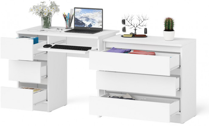 Мори компьютерный стол МС-6 левый + Комод МК800.1, белый