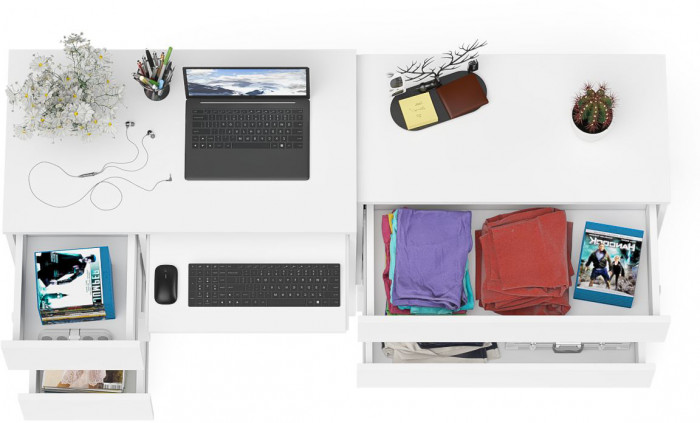 Мори компьютерный стол МС-6 левый + Комод МК800.1, белый