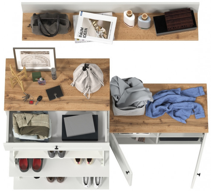 Остин Прихожая 65, цвет белый шагрень/дуб крафт золотой, ШхГхВ 160х41,9х160 см., универсальная сборка