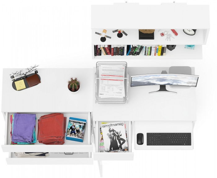 Мори Стол компьютерный МС-1 левый + Комод МК800.1 + Полка 900, цвет белый, ШхГхВ 170,4х50х209,6 см., НЕ универсальная сборка