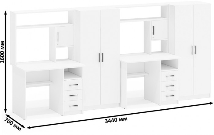 С-МД-СК9 Компоновка № 08, цвет белый шагрень, ШхГхВ 344х70х160 см., НЕ универсальная сборка