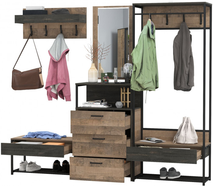 Трувор Прихожая 228, цвет дуб гранж песочный/интра, ШхГхВ 226х37х194,2 см., универсальная сборка