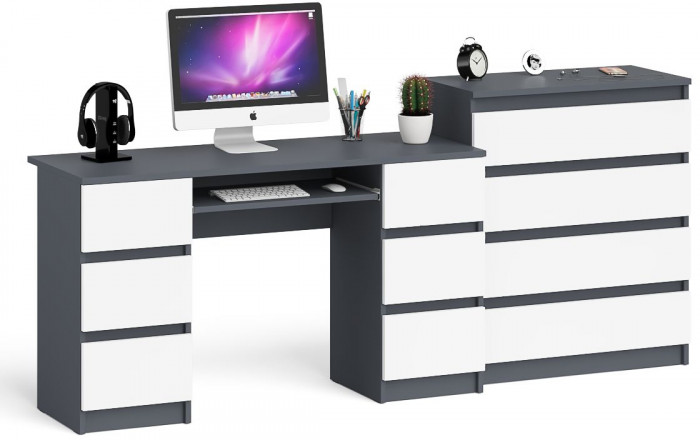 Мори Стол компьютерный МС-2 + Комод МК800.4, цвет графит/белый, ШхГхВ 215,8х50х94 см., универсальная сборка