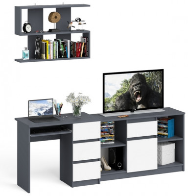 Мори Стол компьютерный МС-6 правый + Тумба МТВ1204.1 + Полка 900, цвет графит/белый, ШхГхВ 210,4х50х209,6 см., НЕ универсальная сборка