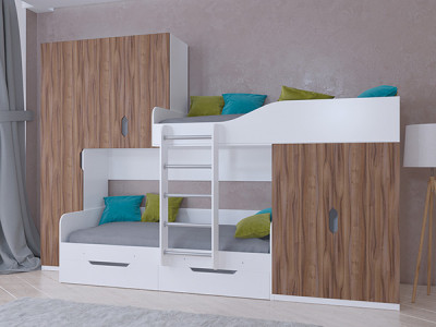 Кровать двухъярусная ЛЕО Белый/Орех