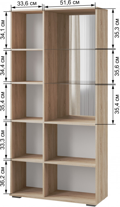 Ливорно Шкаф с полками и витриной ЛШ-6 дуб сонома